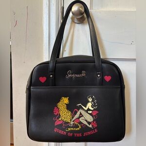 SOLD Sourpuss Black Queen of the Jungle Bowler Style Large Bag